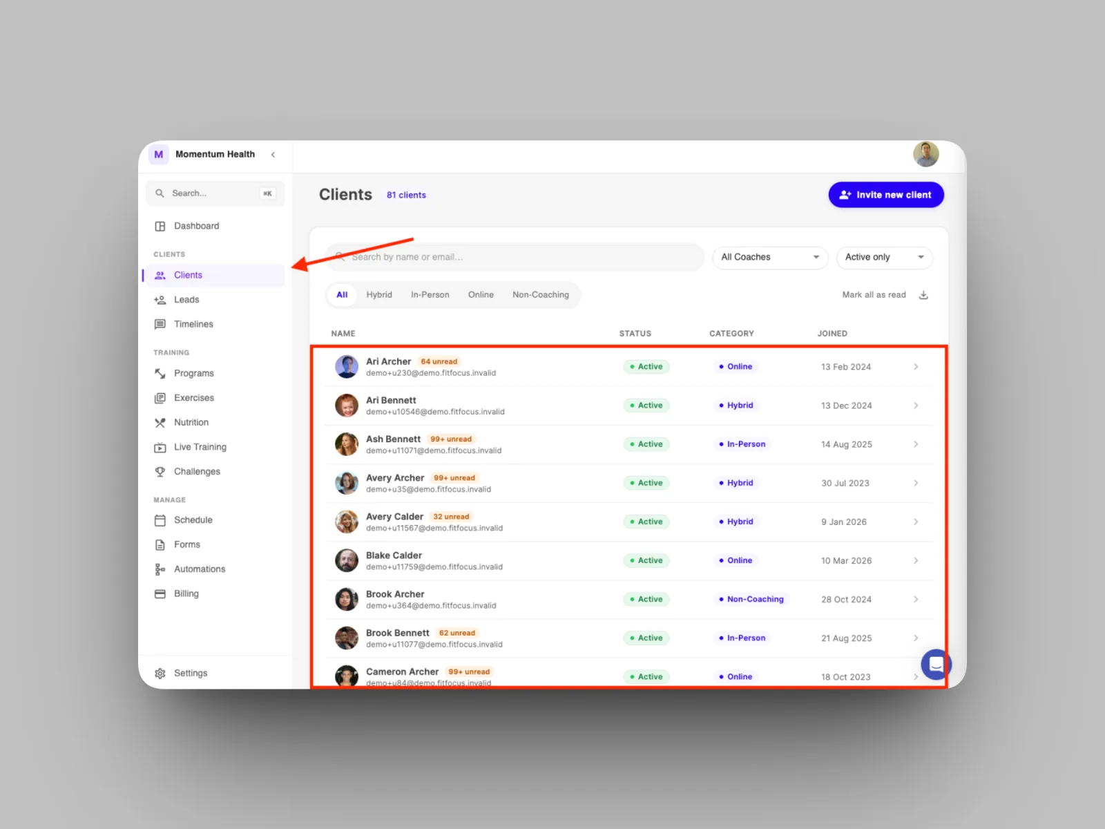 From the left-hand menu, open Clients and select the client.