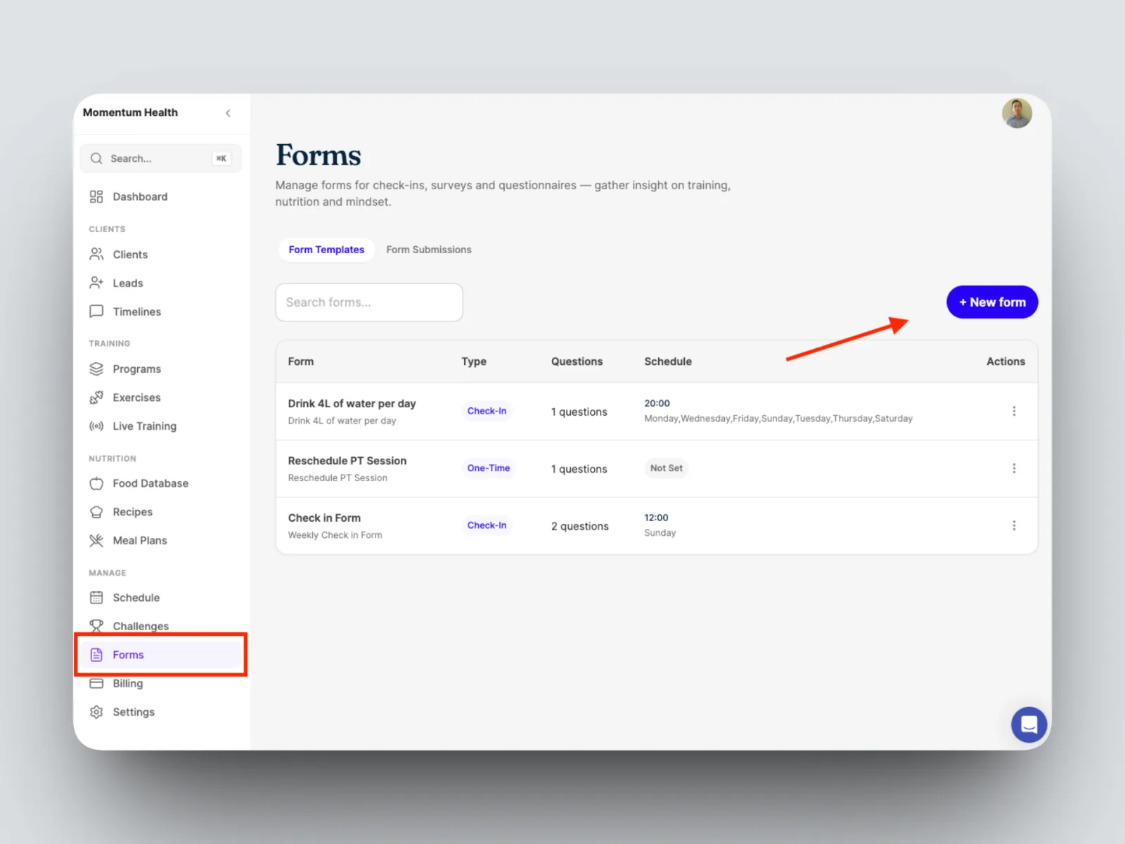 an existing form and select Edit Form.