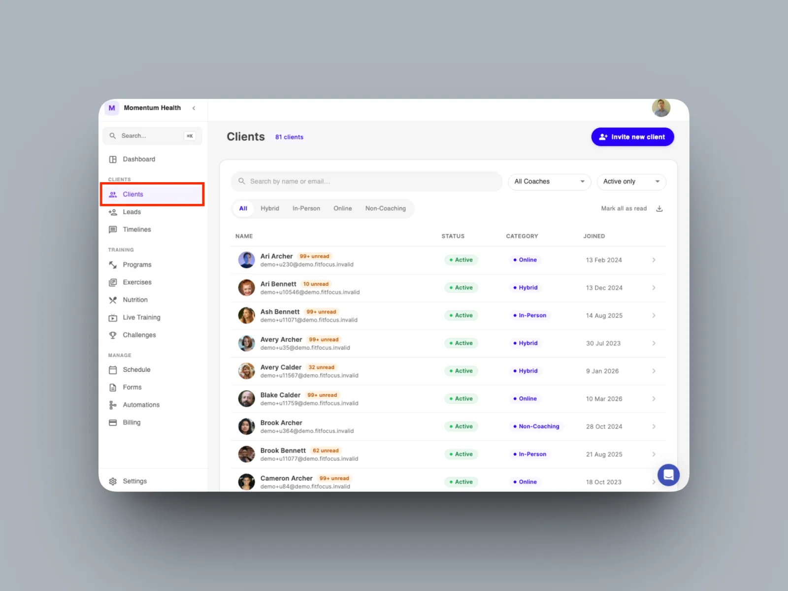 Open the client from your Clients list.