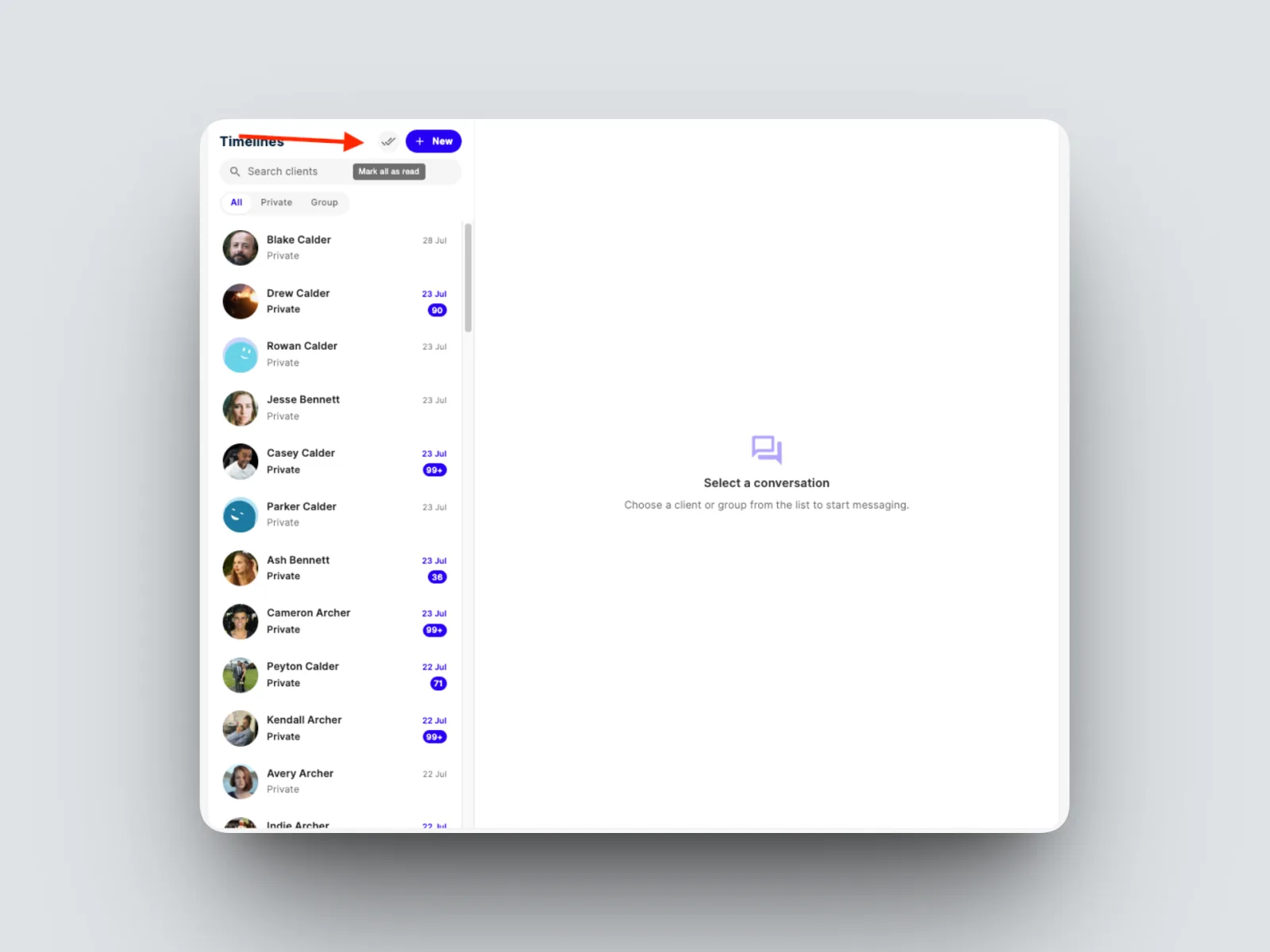 To clear your unread counts in one go, select Mark all as read.