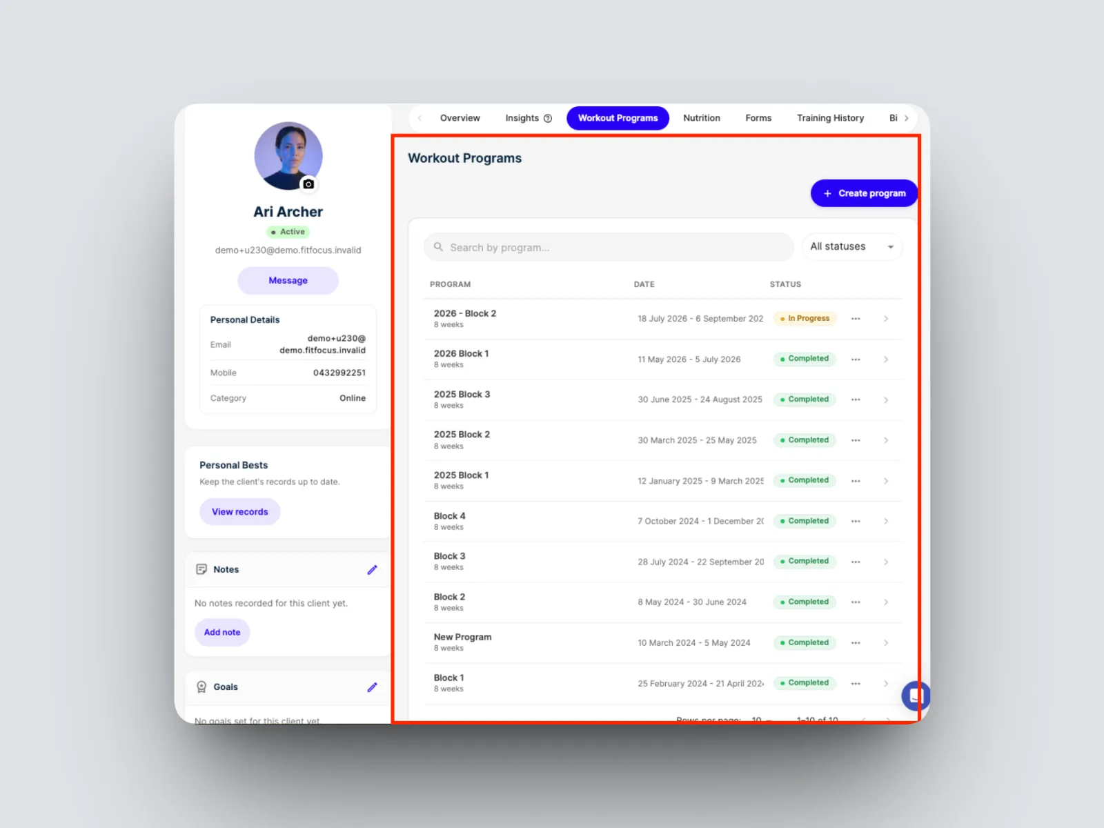 program for your client.