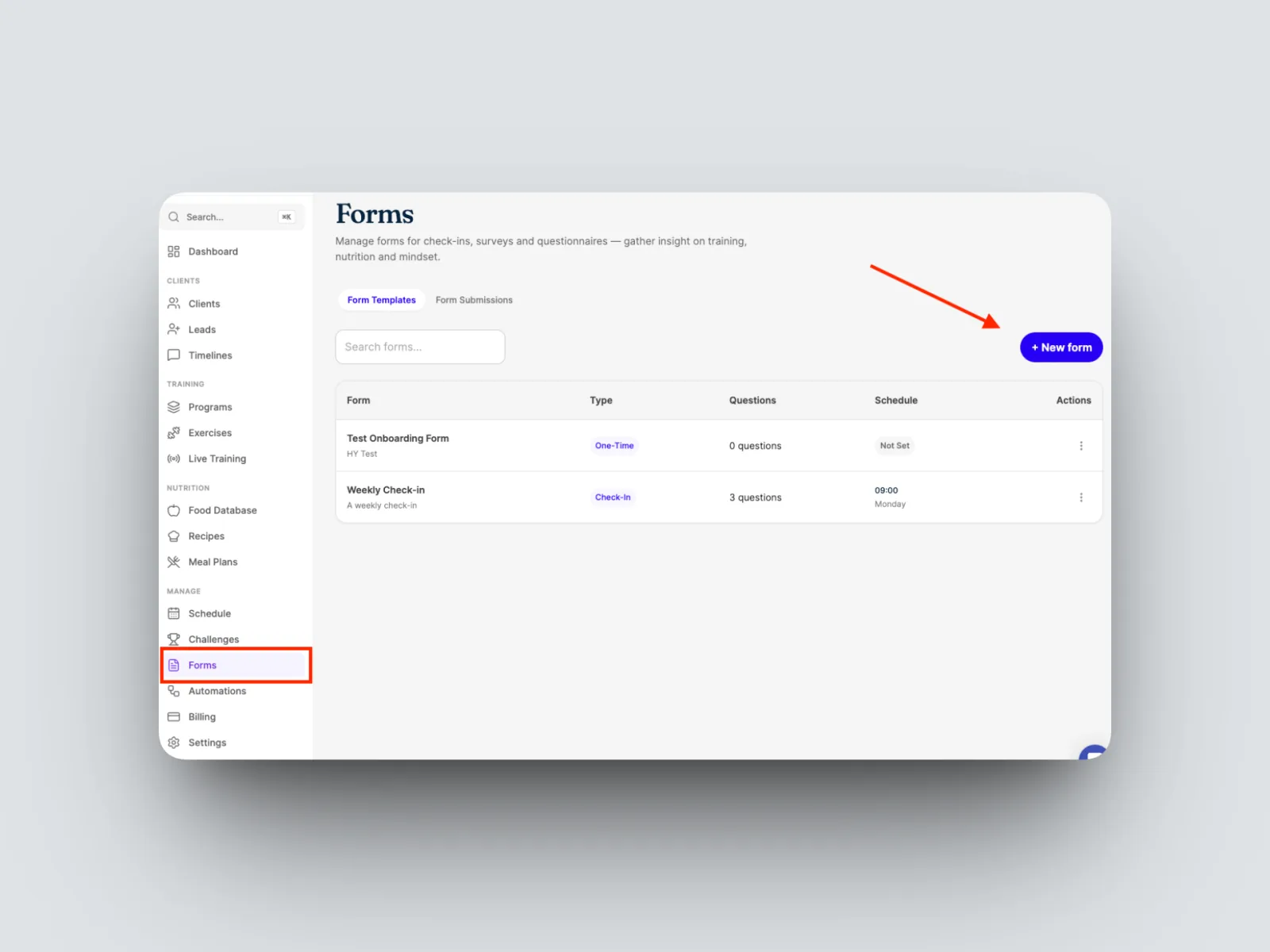 Open Forms from the left-hand menu and create a new form.