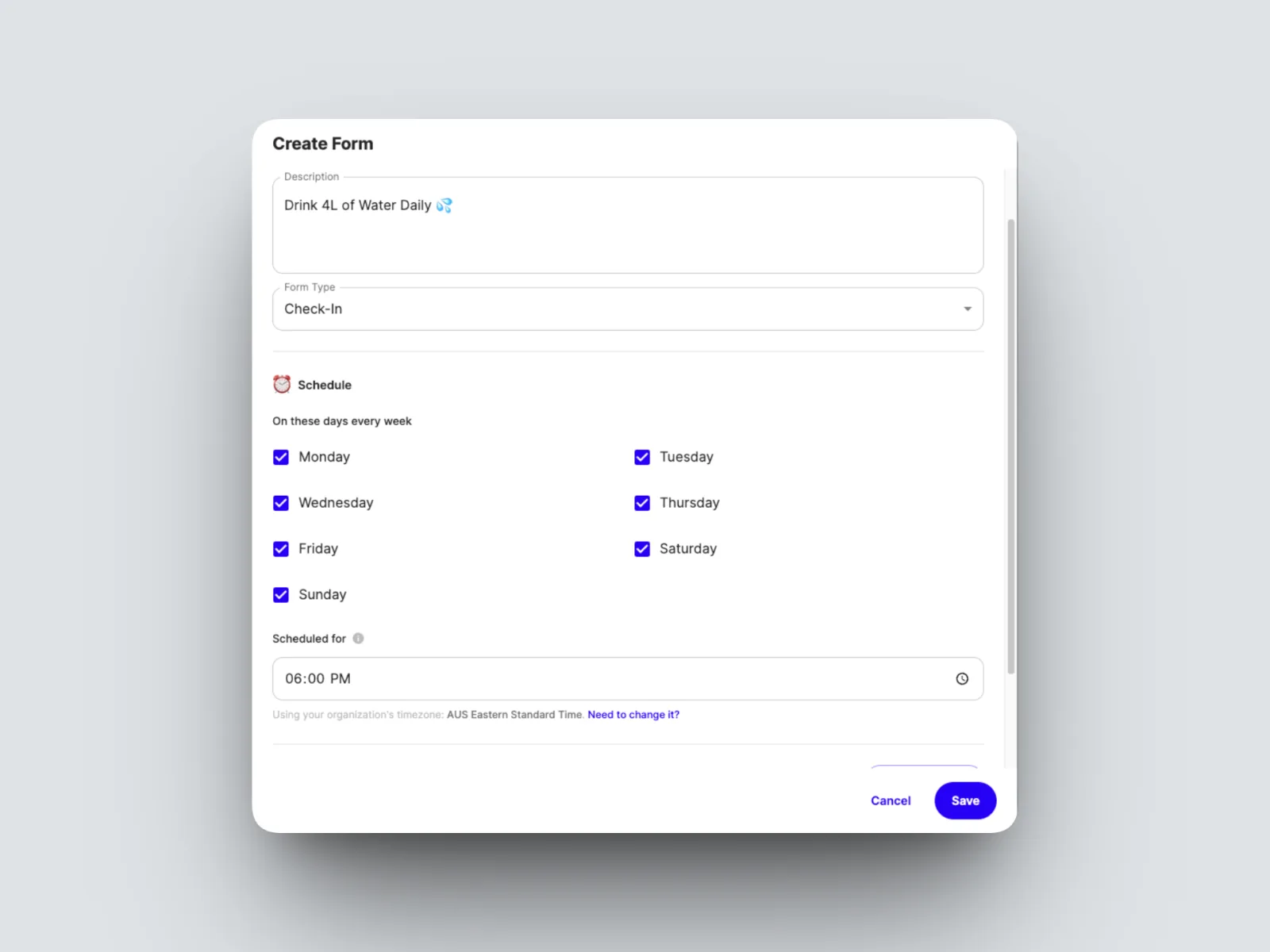 Set the time and date you’d like for your client to be prompted